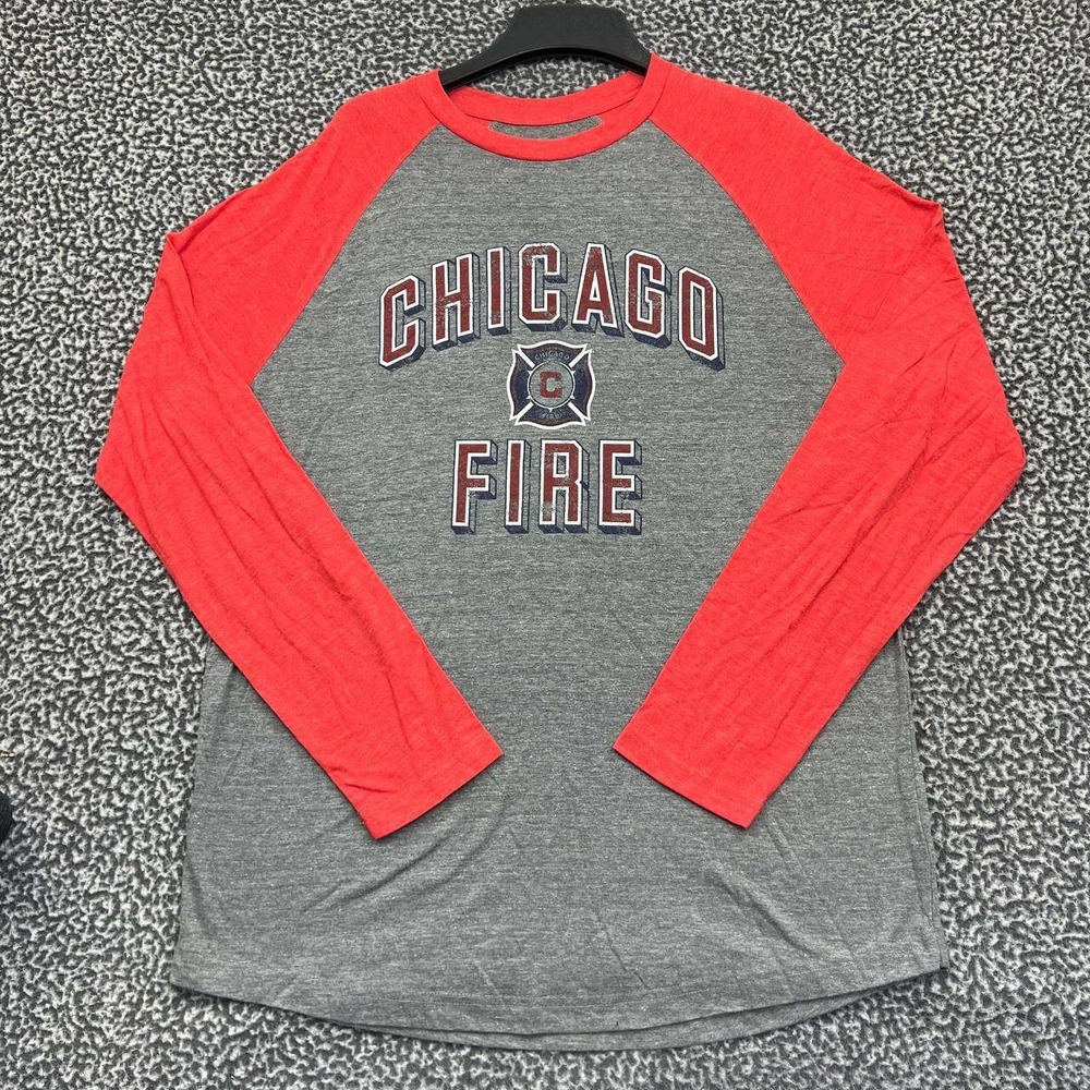 Chicago Fire Shirt Men Large Gray Red Fanatics Long Sleeve Crew Neck New‎ L